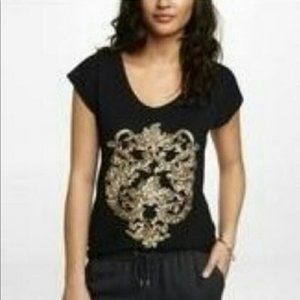 Express Lace Gold Sequin Size XS Short Sleeve Top